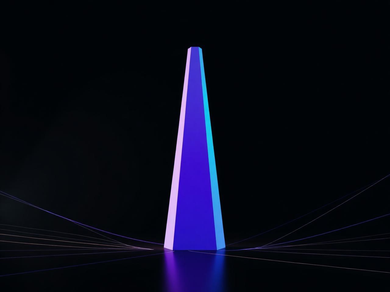 Abstract violet and teal obelisk representing Marble City AI consulting in Ireland